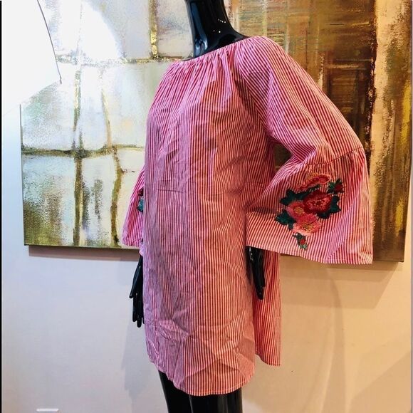 Velzera Stripe Floral 3/4 Sleeve Blouse Plus - Picture 4 of 6